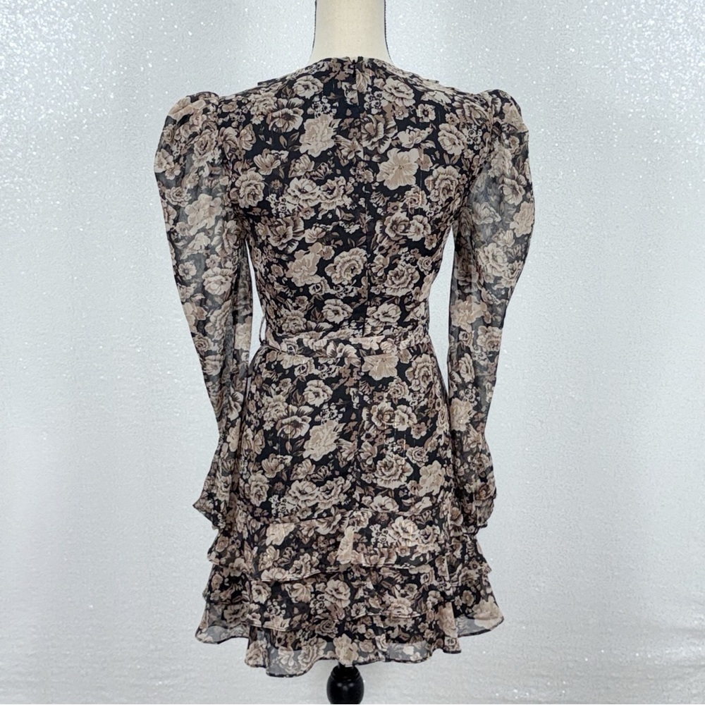 Bardot Winona Black and Cream Floral Long Sleeve Dress size small - Picture 3 of 16